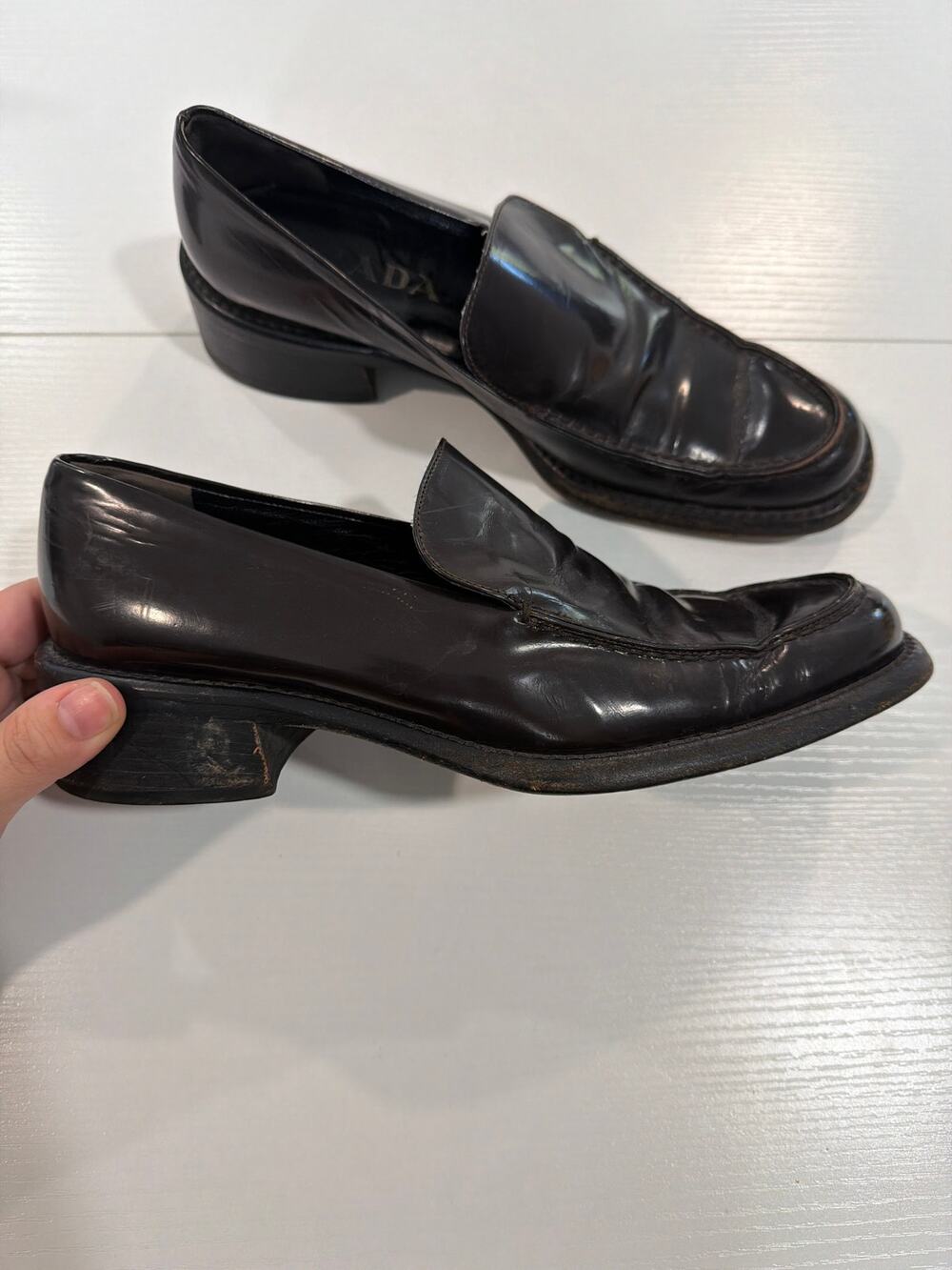 PRADA Leather Slip On Loafers Brown Size 38